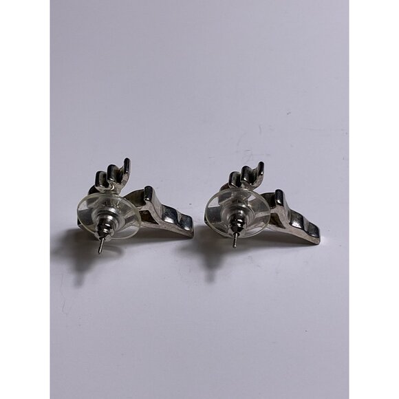 Reindeer Stud Earrings Silver Tone Metal With Clear Backing For Holiday & Everyd - Picture 3 of 4